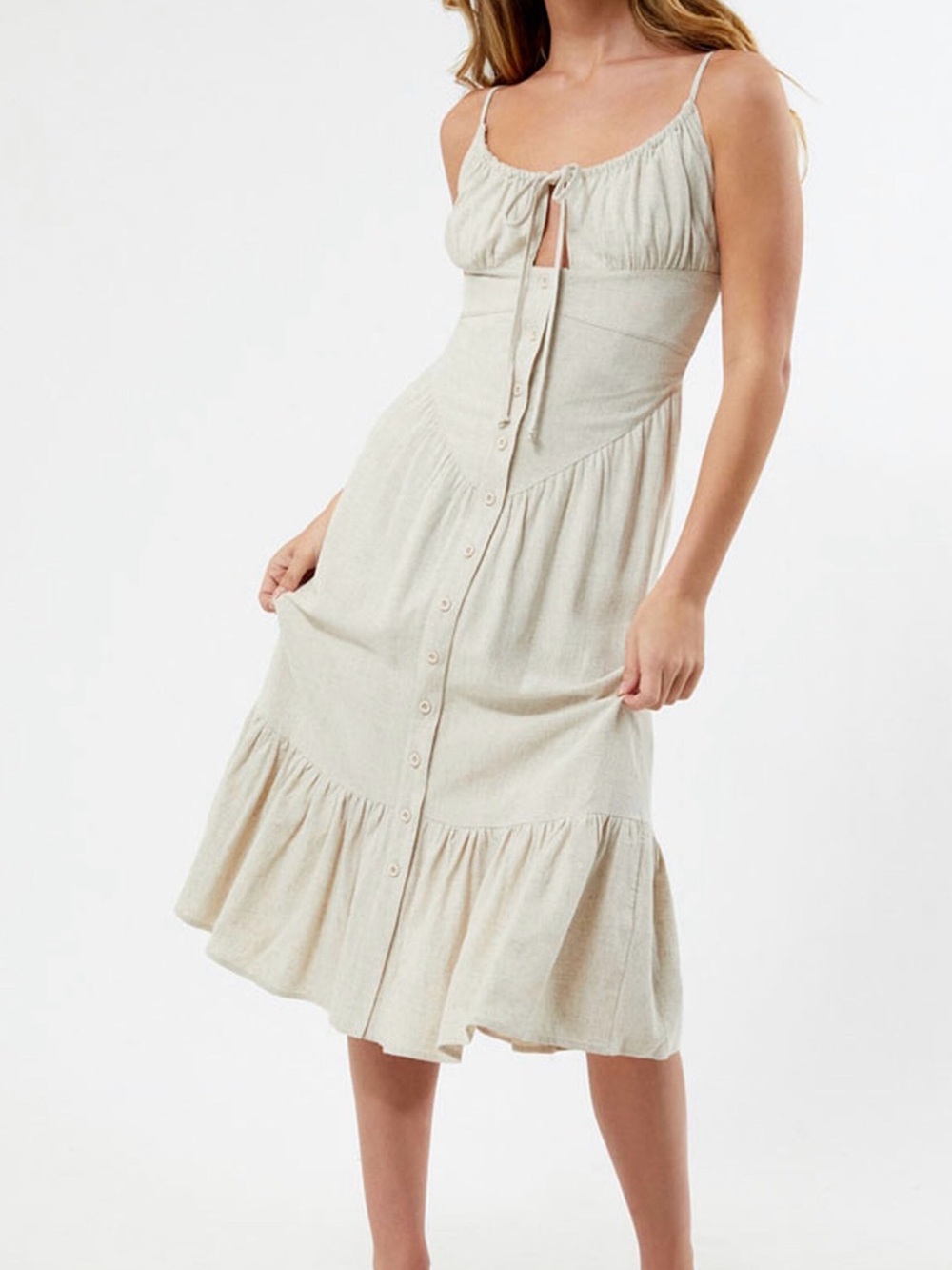 PacSun Cream Button-Front Midi Dress